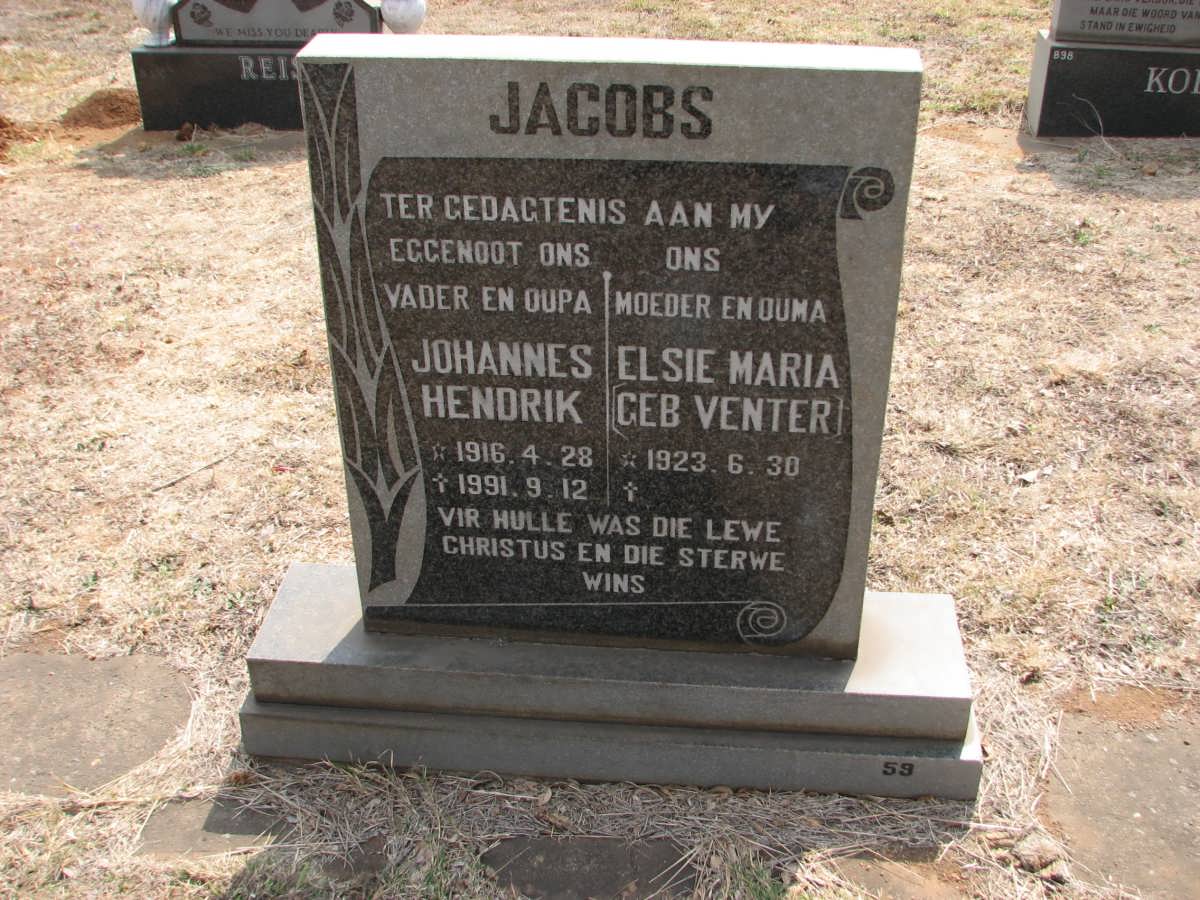 JACOBS Johannes Hendrik 1916-1991 &amp; Elsie Maria VENTER 1923-