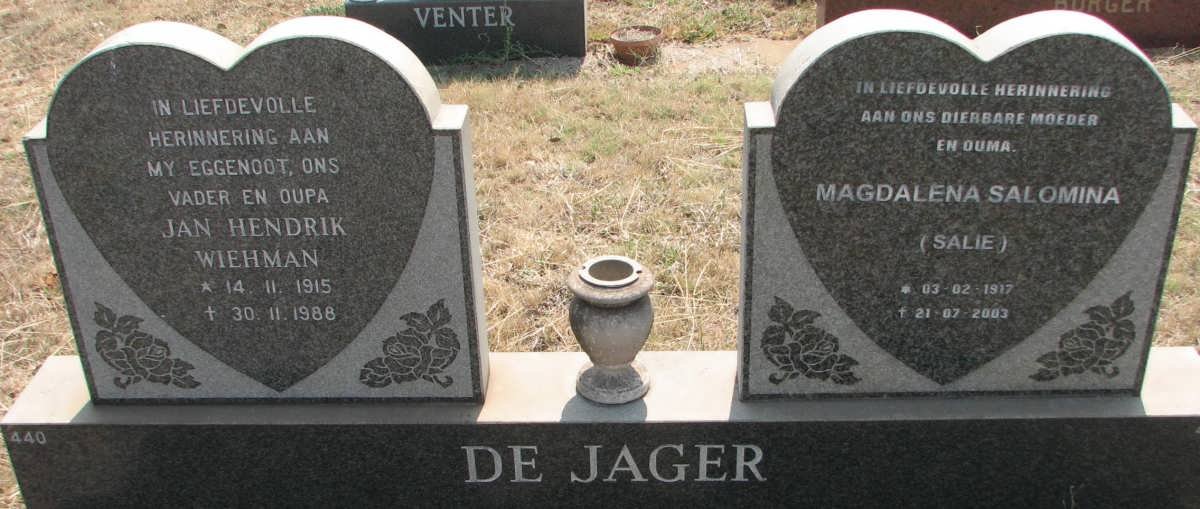 JAGER Jan Hendrik Wiehman, de 1915-1988 &amp; Magdalena Salomina 1917-2003