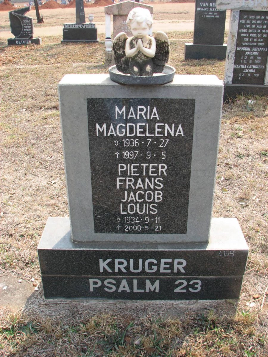 KRUGER Pieter Frans Jacob Louis 1934-2000 &amp; Maria Magdelena 1936-1997