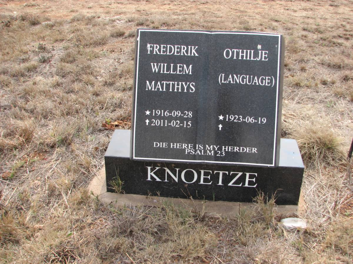 KNOETZE Frederik Willem Matthys 1916-2011 &amp; Othilje LANGUAGE 1923-