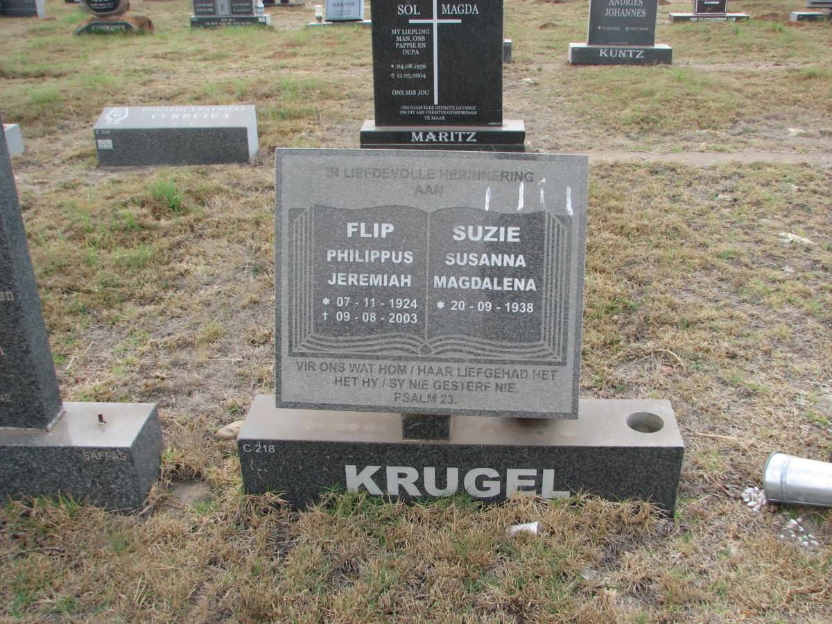 KRUGEL Philippus Jeremiah 1924-2003 &amp; Susanna Magdalena 1938-