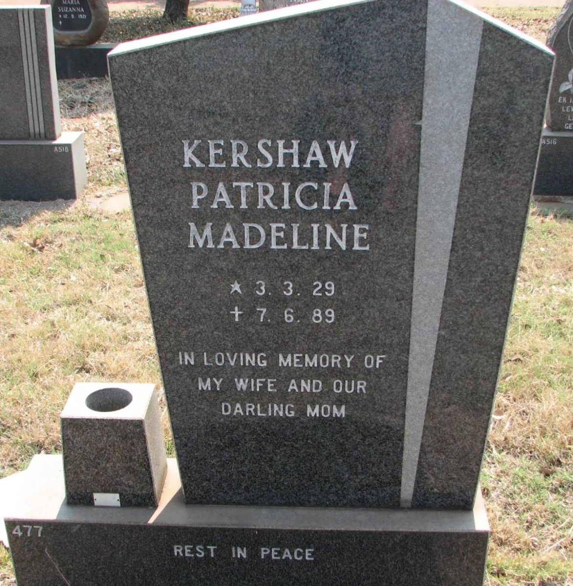 KERSHAW Patricia Madeline 1929-1989