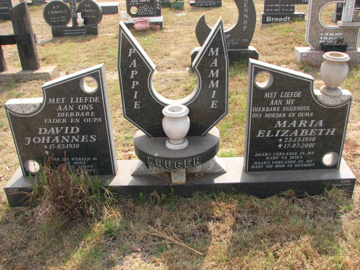 KRUGER David Johannes 1930- &amp; Maria Elizabeth 1930-2001