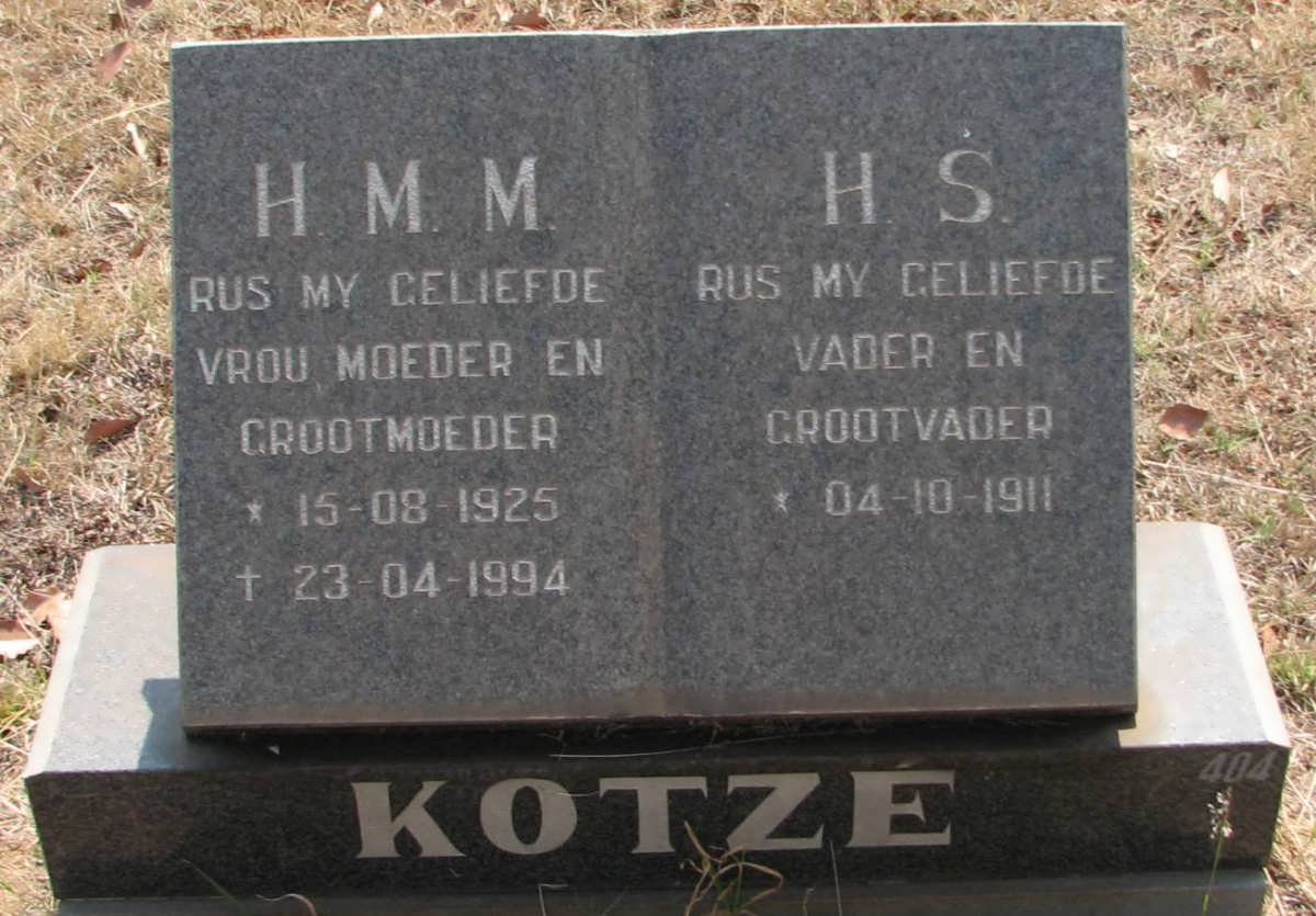 KOTZÉ H.S. 1911- &amp; H.M.M. 1925-1994