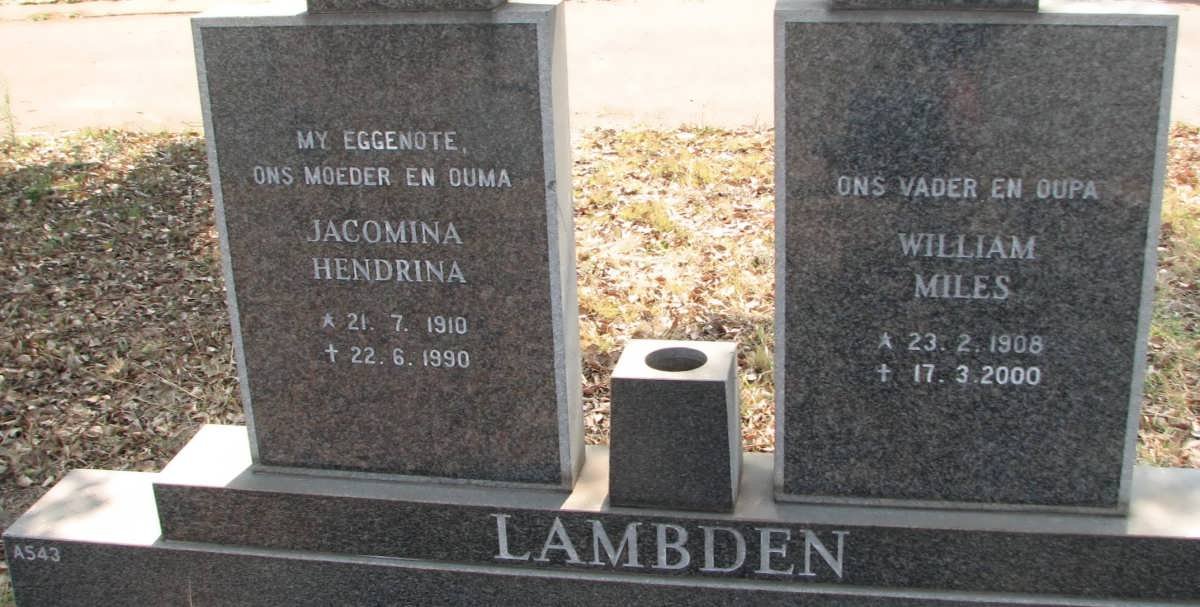 LAMBDEN William Miles 1908-2000 &amp; Jacomina Hendrina 1910-1990