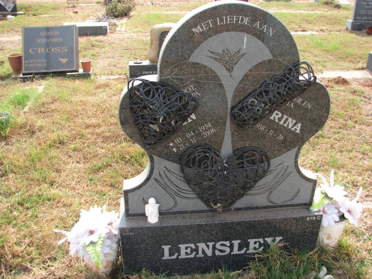 LENSLEY Jan 1934-2006 &amp; Catrina 1938-