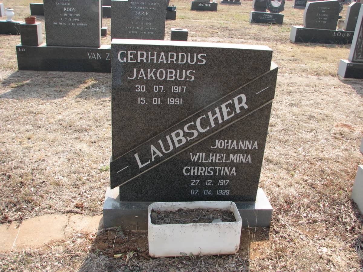 LAUBSCHER Gerhardus Jakobus 1917-1991 &amp; Johanna Wilhelmina Christina 1917-1999