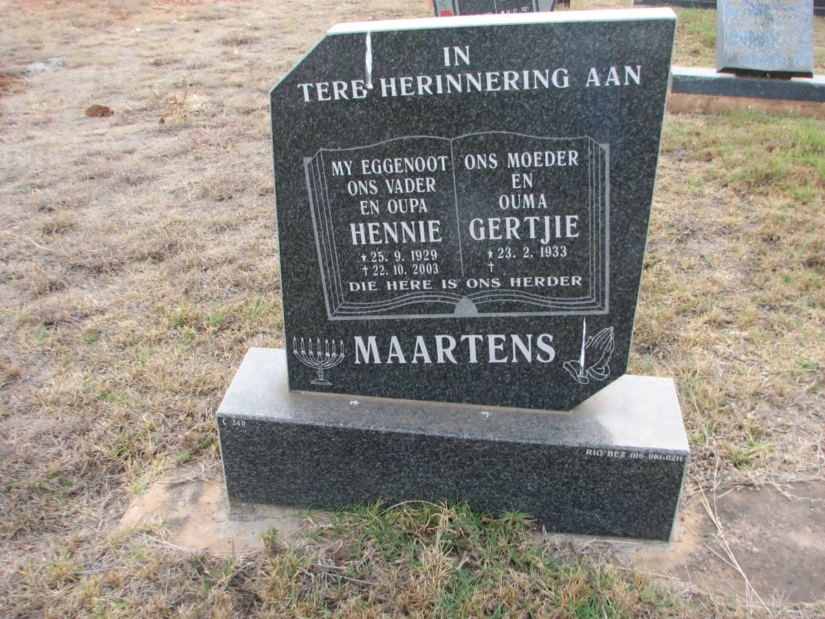 MAARTENS Hennie 1929-2003 &amp; Gertjie 1933-