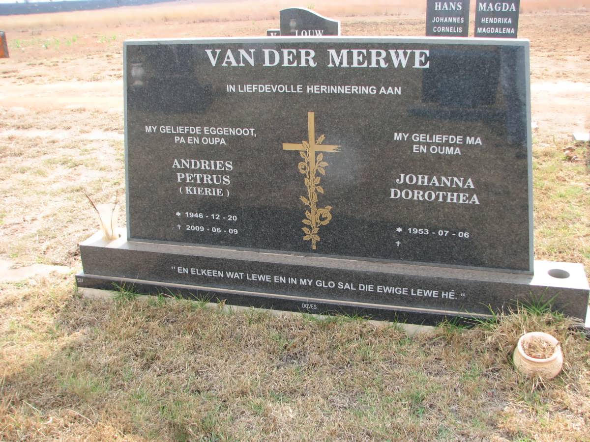 MERWE Andries Petrus, van der 1946-2009 &amp; Johanna Dorothea 1953-