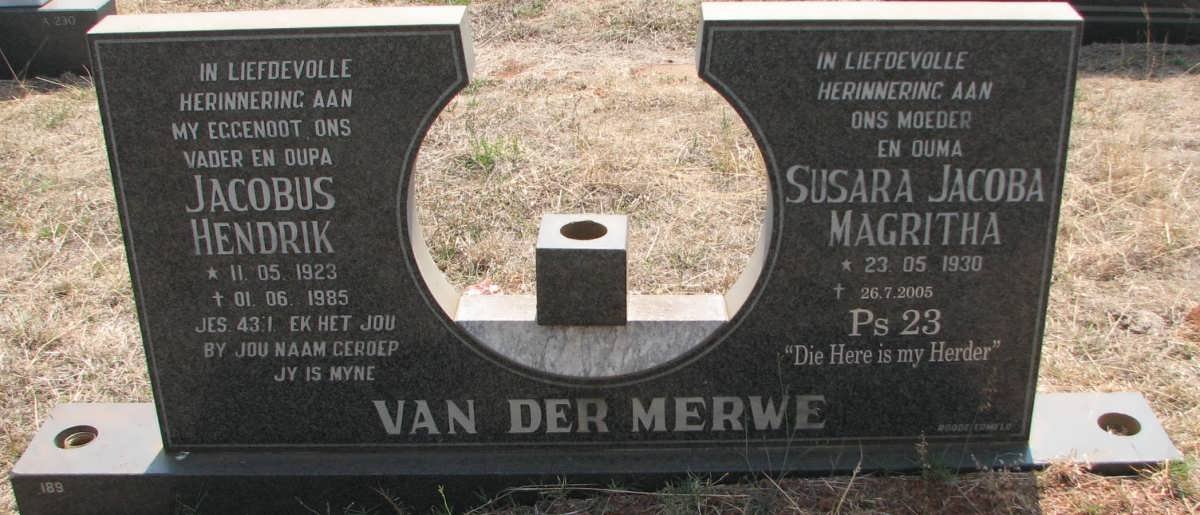 MERWE Jacobus Hendrik, van der 1923-1985 &amp; Susara Jacoba Magritha 1930-2005