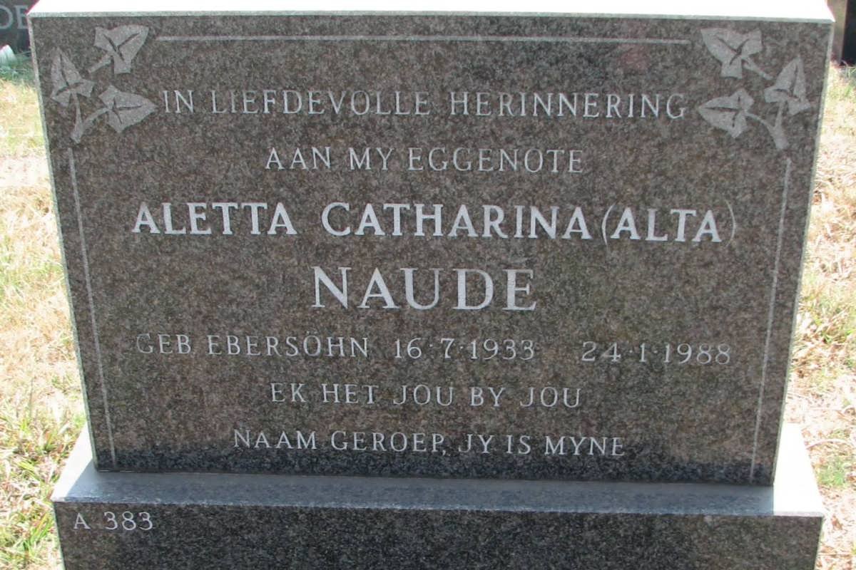 NAUDE Aletta Catharina nee EBERSÖHN 1933-1988