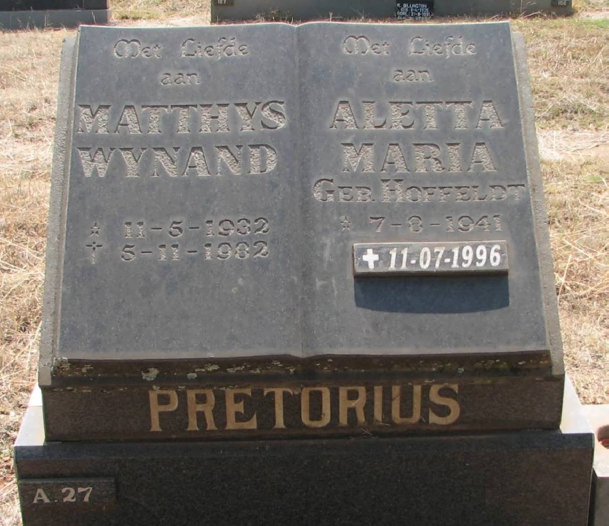 PRETORIUS Matthys Wynand 1932-1982 &amp; Aletta Maria HOFFELDT 1941-1996