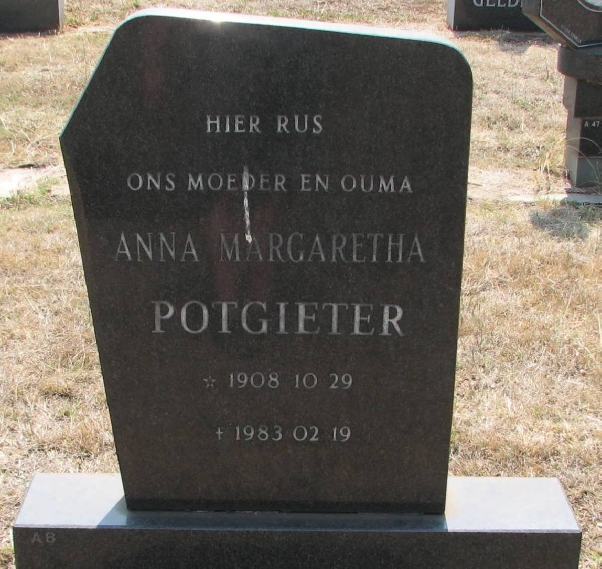 POTGIETER Anna Margaretha 1908-1983