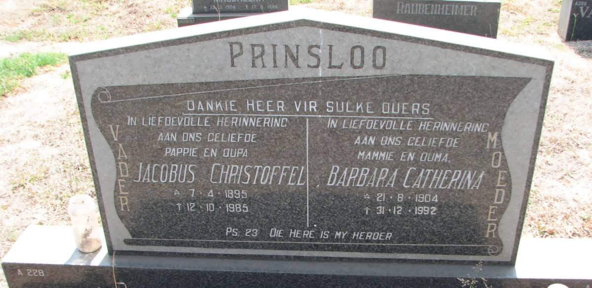 PRINSLOO Jacobus Christoffel 1895-1986 &amp; Barbara Catherina 1904-1992
