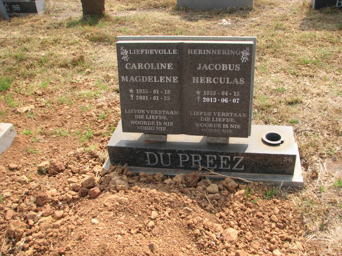 PREEZ Jacobus Herculas, du 1933-2013 &amp; Caroline Magdelene 1935-2001