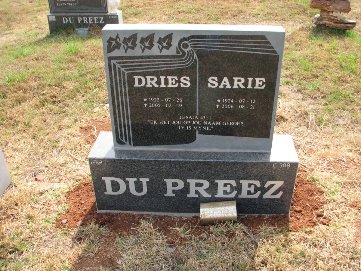 PREEZ Dries, du 1922-2005 &amp; Sarie 1924-2006