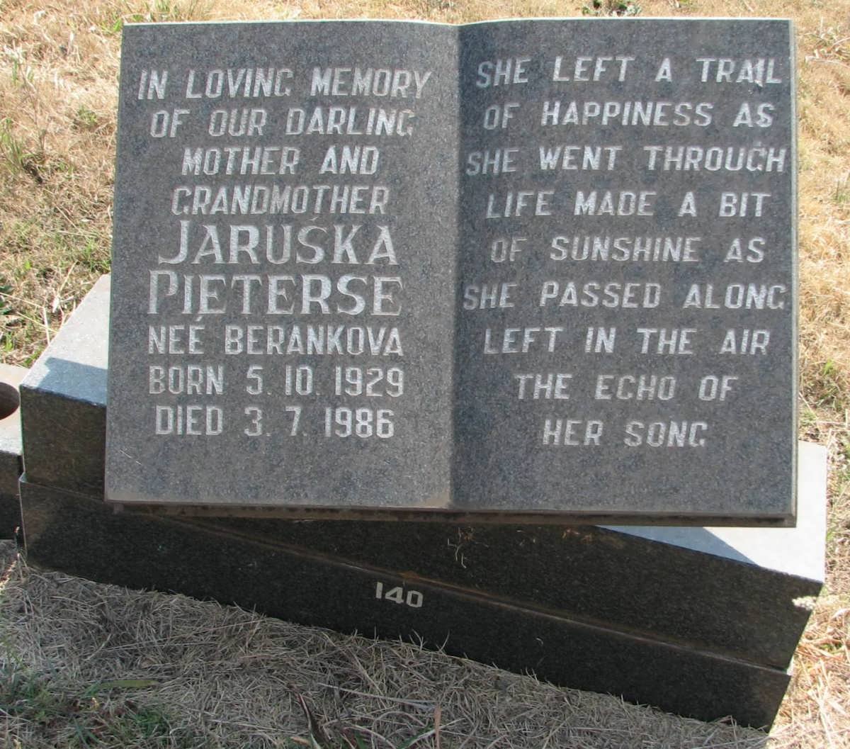 PIETERSE Jaruska nee BERANKOVA 1929-1986