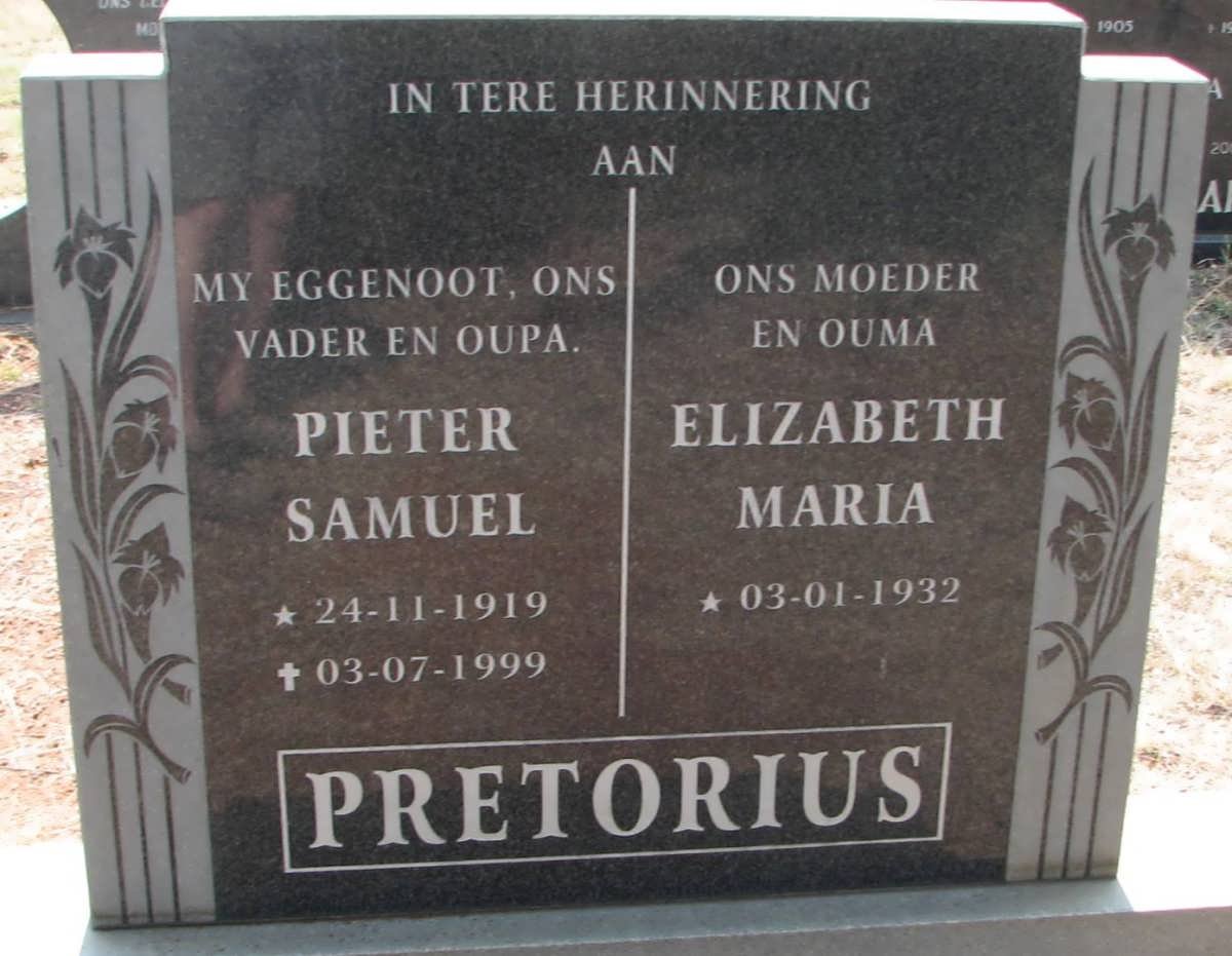 PRETORIUS Pieter Samuel 1919-1999 &amp; Elizabeth Maria 1932-