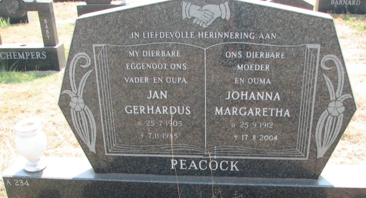 PEACOCK Jan Gerhardus 1905-1985 &amp; Johanna Margaretha 1912-2004
