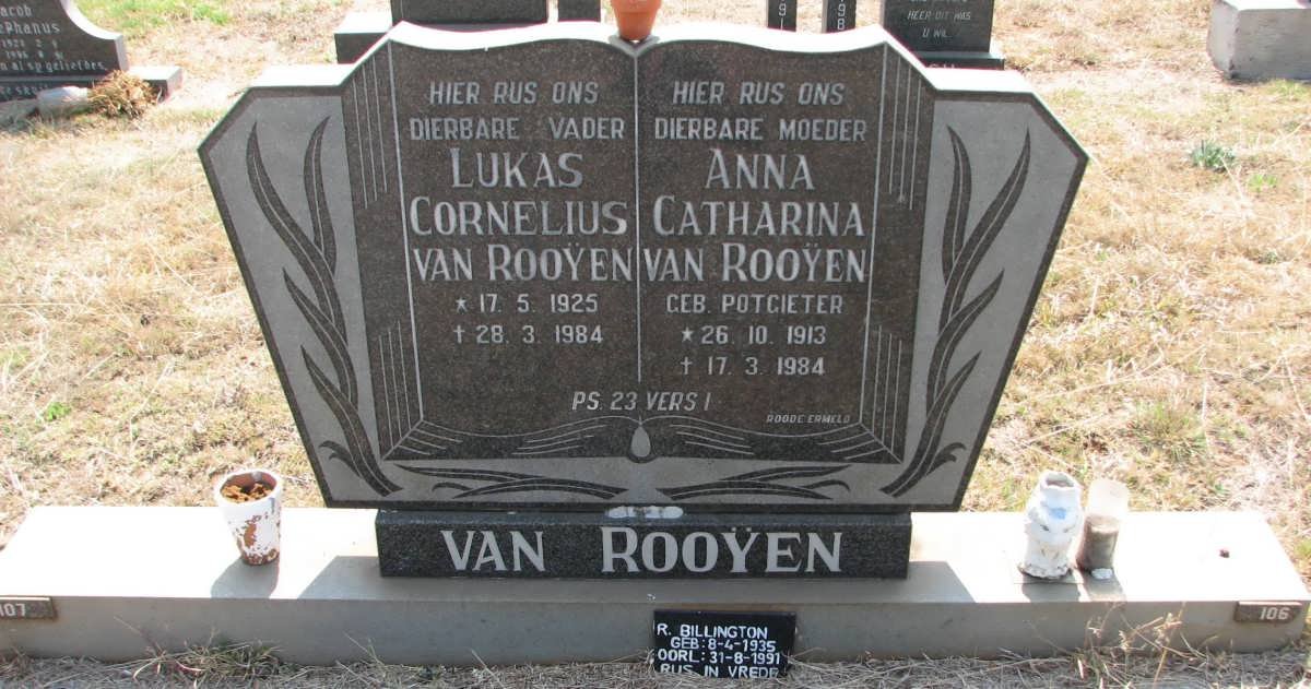 ROOŸEN Lukas Cornelius, van 1925-1984 &amp; Anna Catharina POTGIETER 1913-1984