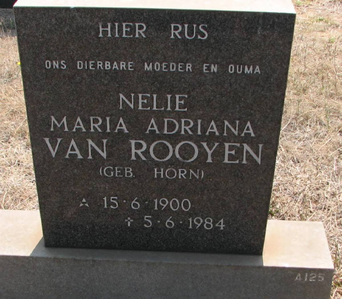 ROOYEN Nelie Maria Adriana, van nee HÖRN 1900-1984