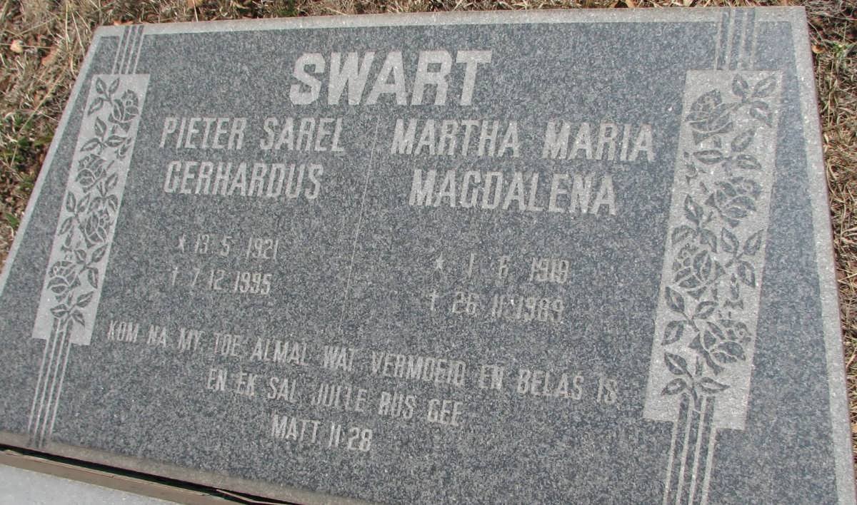 SWART Pieter Sarel Gerhardus 1921-1995 &amp; Martha Maria Magdalena 1919-1989