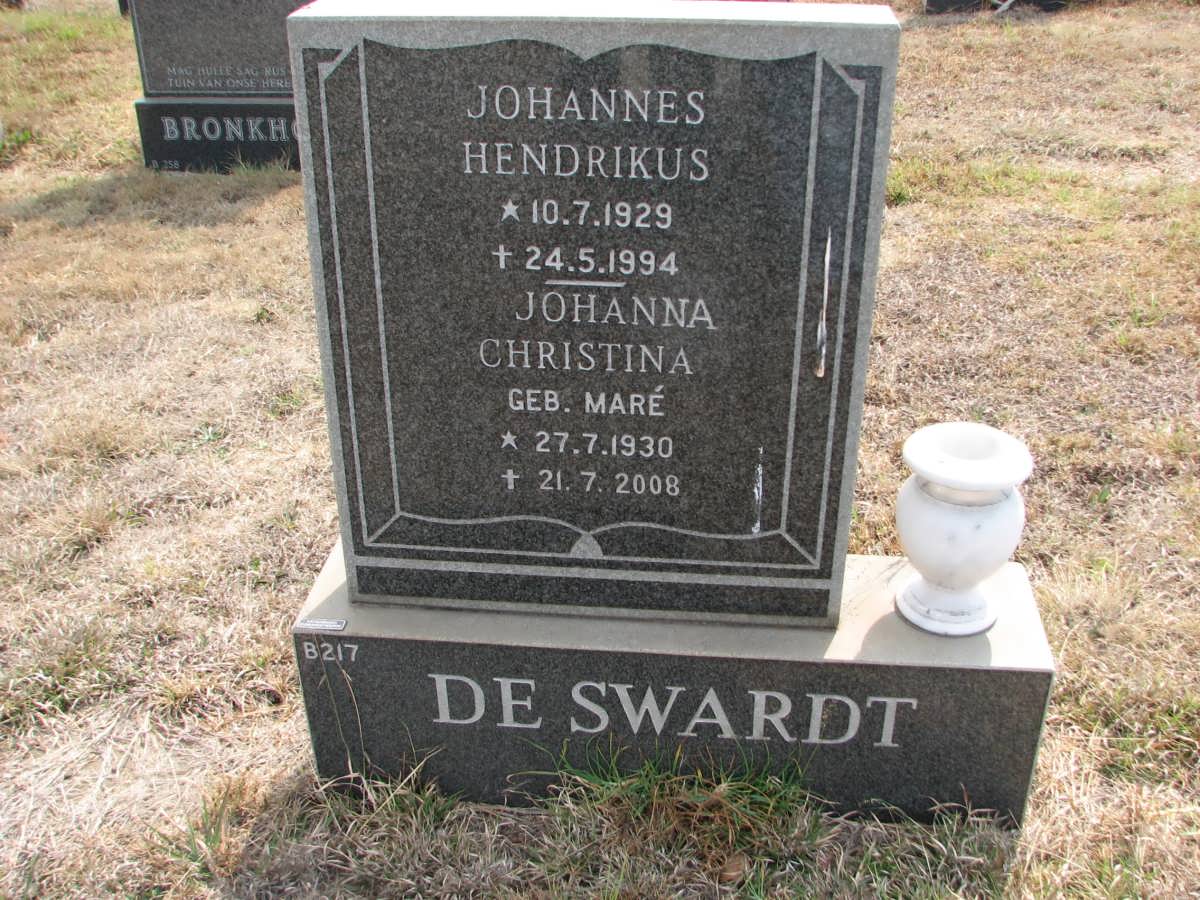 SWARDT Johannes Hendrikus, de 1929-1994 &amp; Johanna Christina  MARÉ 1930-2008