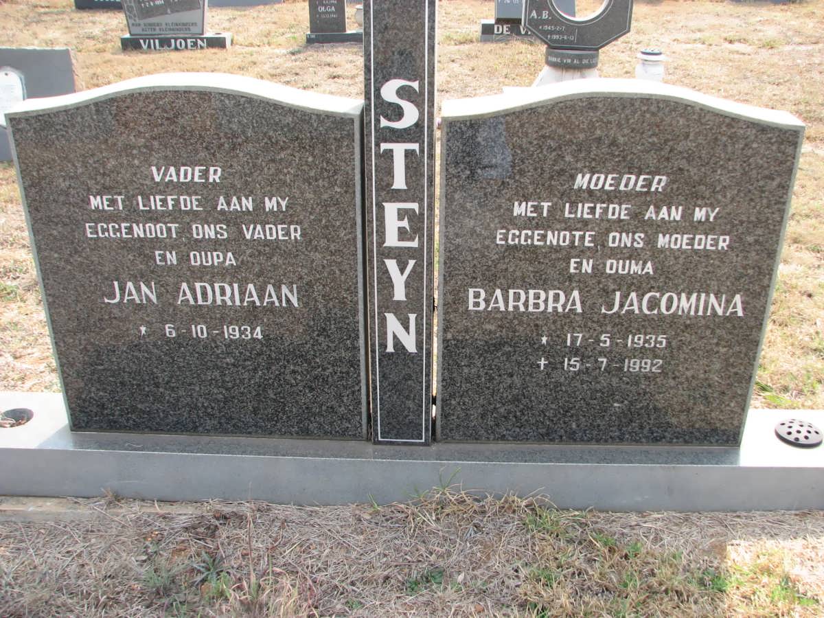 STEYN Jan Adriaan 1934- &amp; Barbra Jacomina 1935-1992