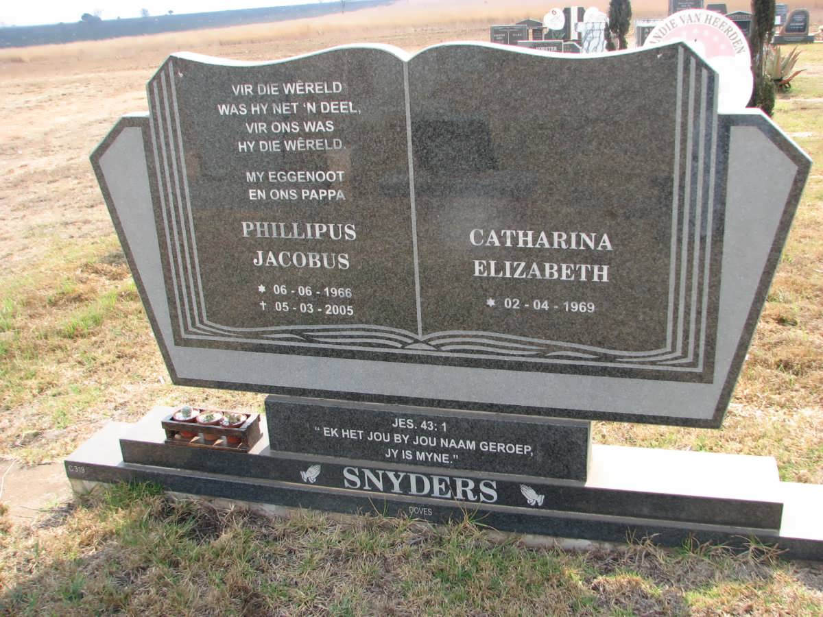 SNYDERS Phillipus Jacobus 1966-2005 &amp; Catharina Elizabeth 1969-