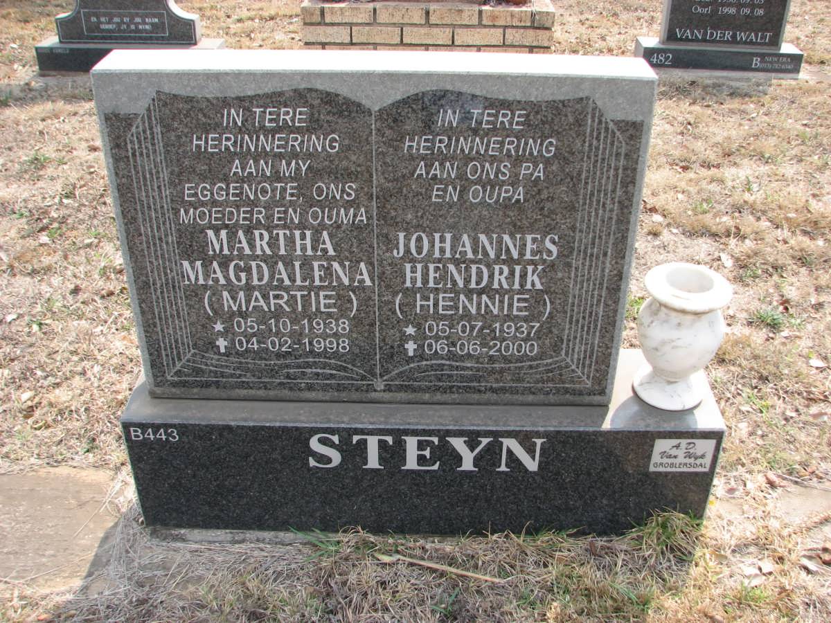 STEYN Johannes Hendrik 1937-2000 &amp; Martha Magdalena 1938-1998
