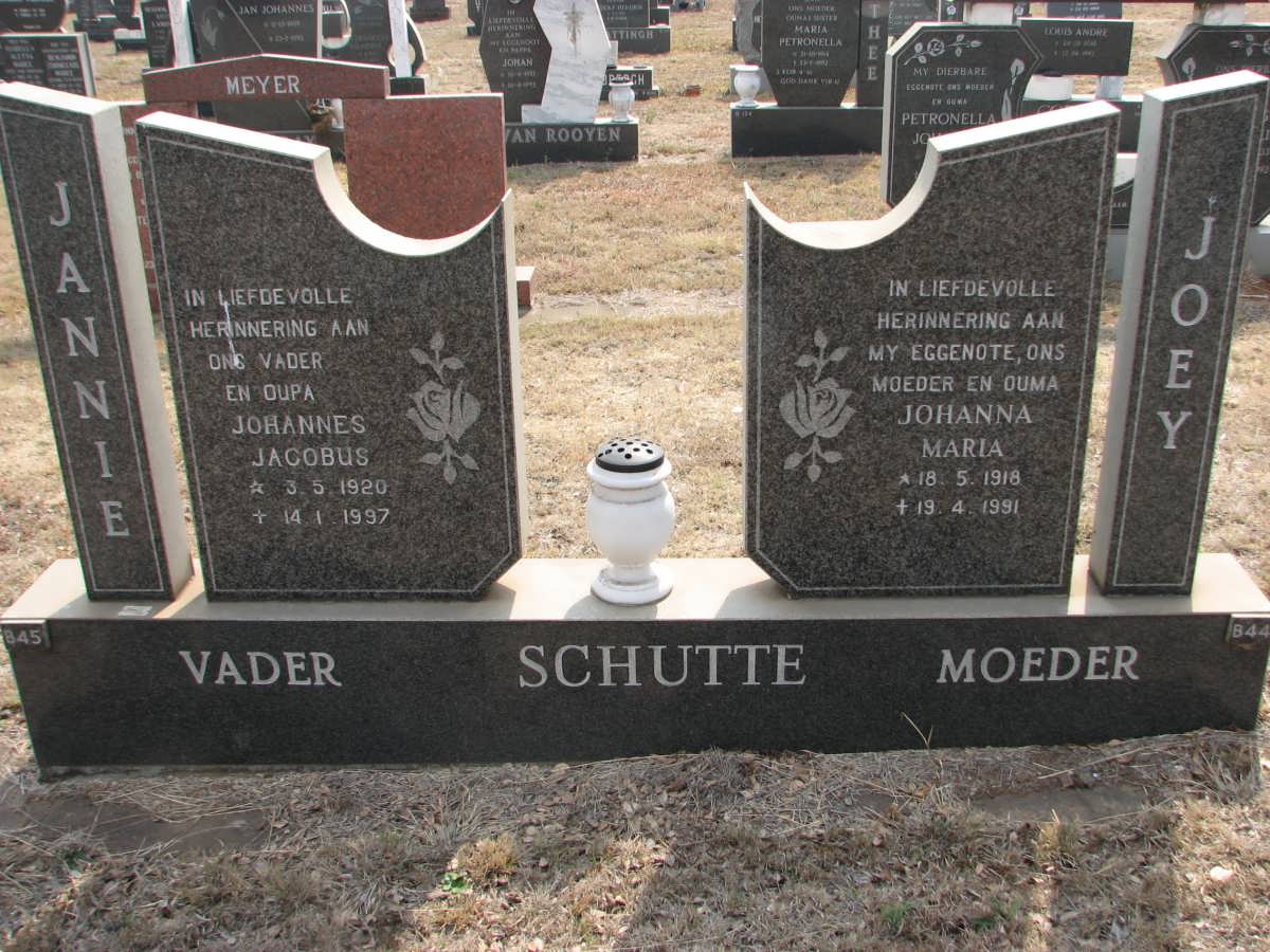SCHUTTE Johannes Jacobus 1920-1997 &amp; Johanna Maria 1918-1991