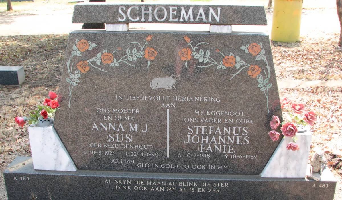 SCHOEMAN Stefanus Johannes 1918-1989 &amp; Anna M.J. BEZUIDENHOUT 1926-1990