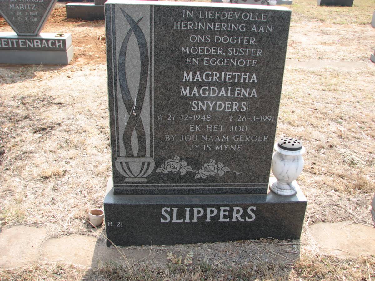 SLIPPERS Magrietha Magdalena nee SNYDERS 1948-1991