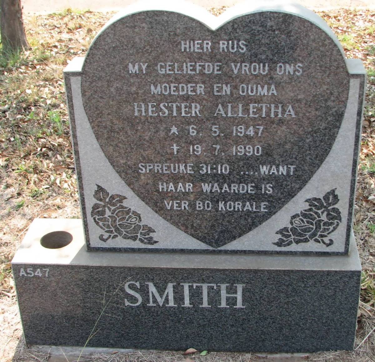 SMITH Hester Alletha 1947-1990