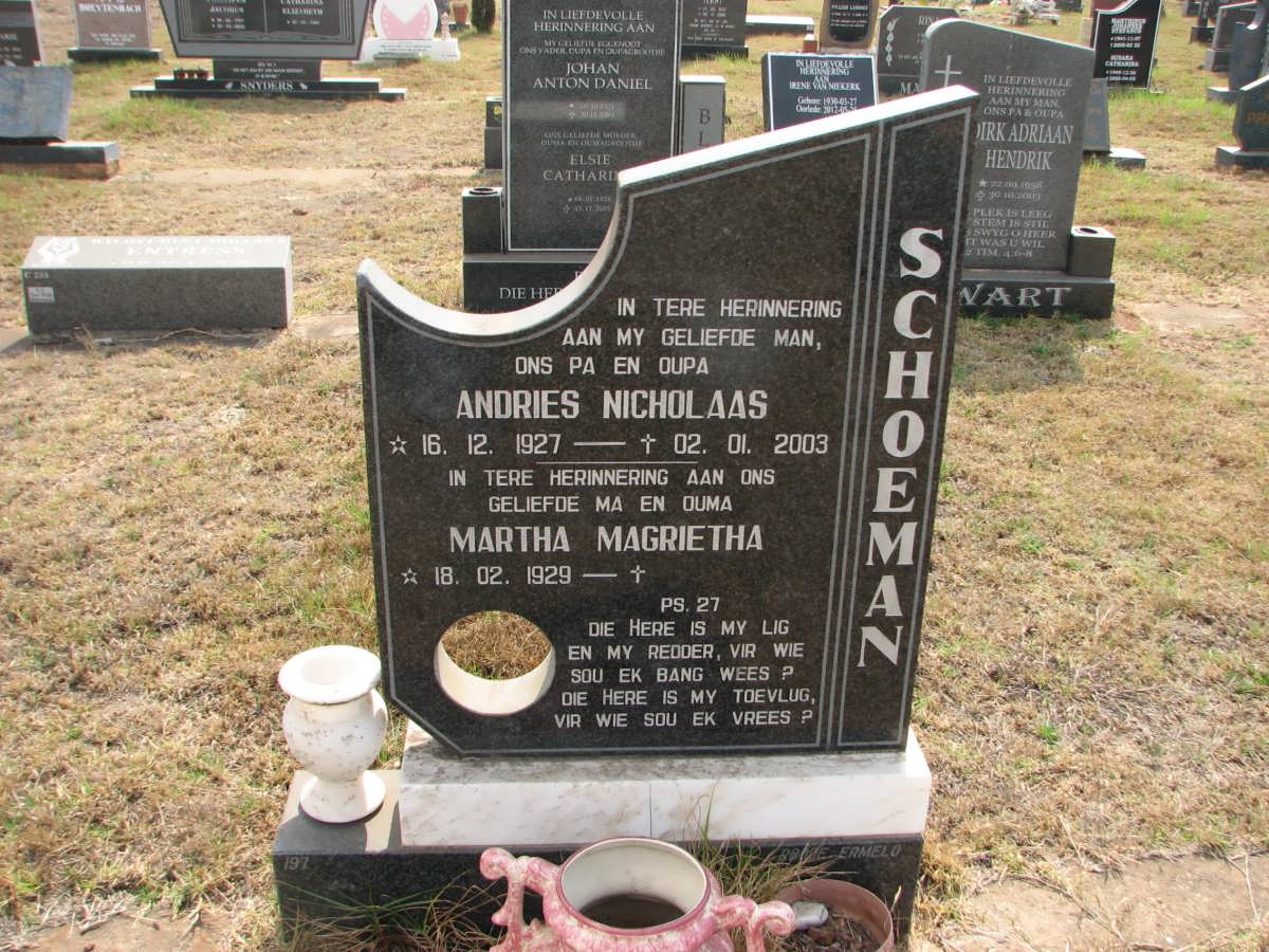 SCHOEMAN Andries Nicholaas 1927-2003 &amp; Martha Magrietha 1929-
