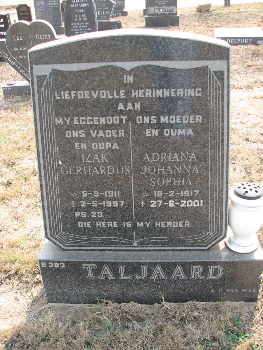 TALJAARD Izak Gerhardus 1911-1997 &amp; Adriana Johanna Sophia 1917-2001
