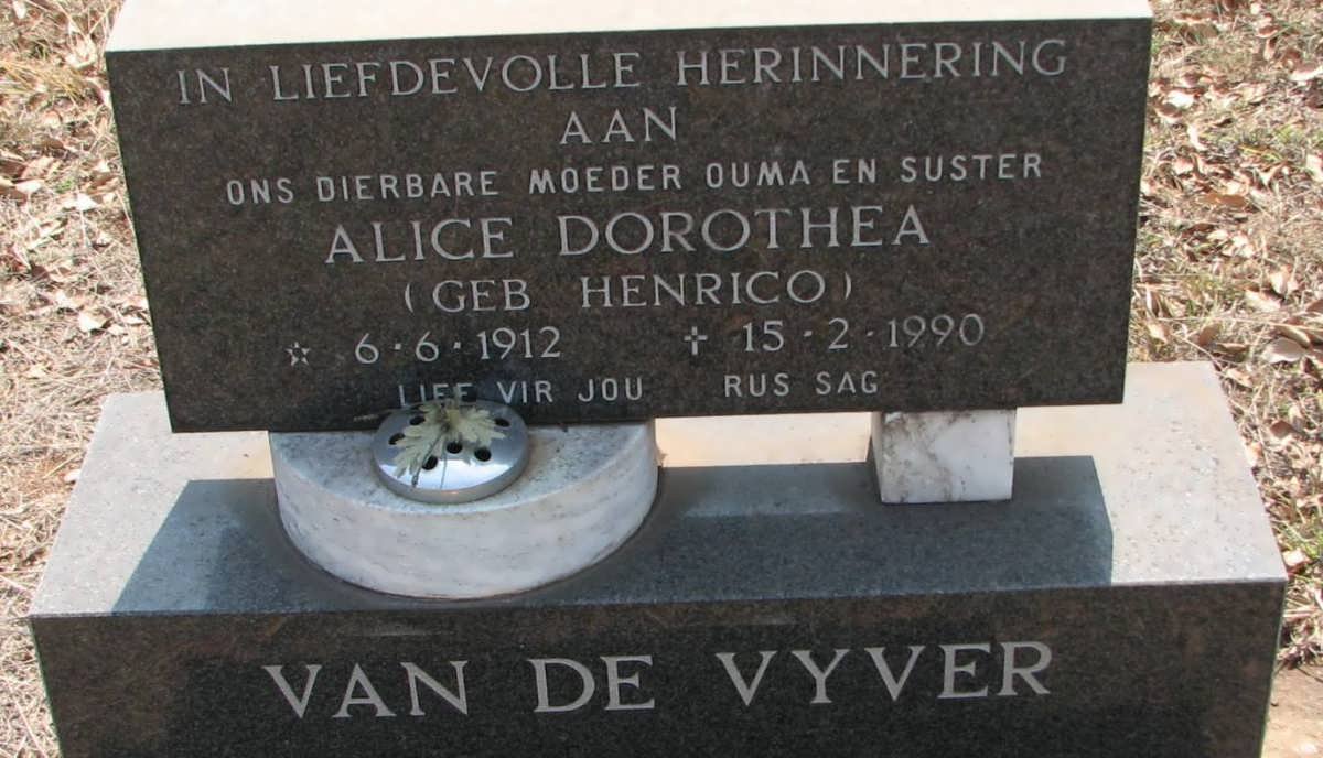 VYVER Alice Dorothea, van de nee HENRICO 1912-1990