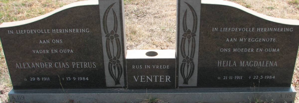 VENTER Alexander Cias Petrus 1911-1984 &amp; Heila Magdalena 1911-1984