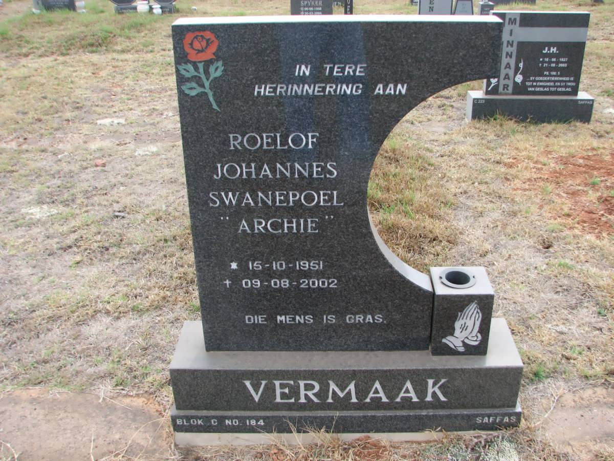 VERMAAK Roelof Johannes Swanepoel 1951-2002