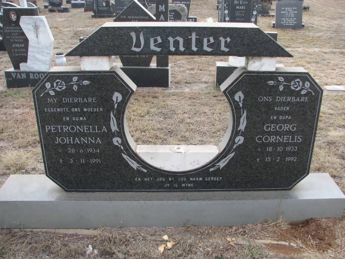 VENTER Georg Cornelis 1933-1992 &amp; Petronella Johanna 1934-1991