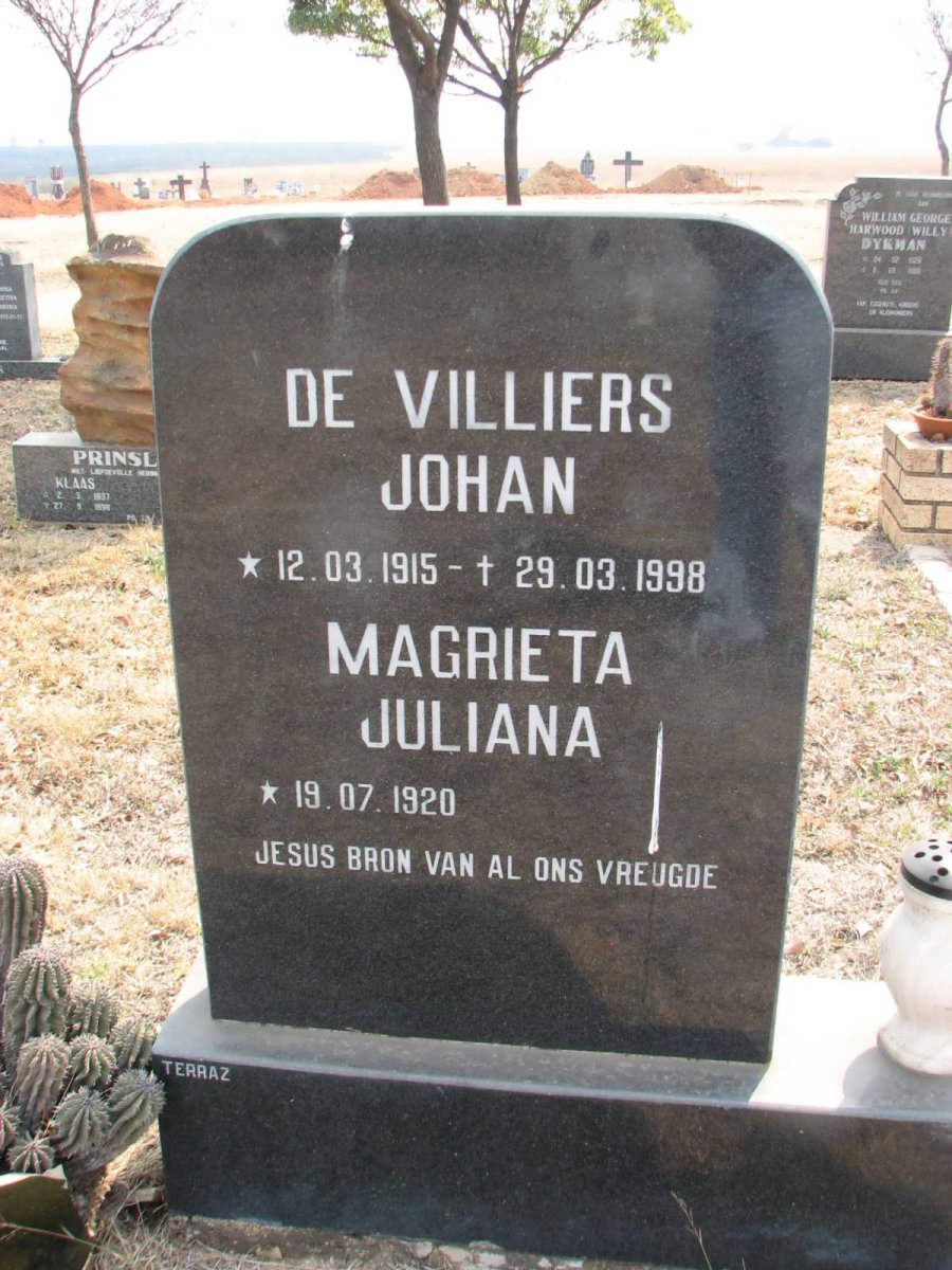 VILLIERS Johan, de 1915-1998 &amp; Magrieta Juliana 1920-