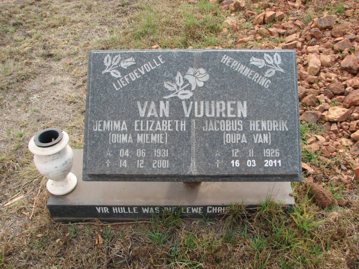 VUUREN Jacobus Hendrik, van 1926-2011 &amp; Jemima Elizabeth 1931-2001