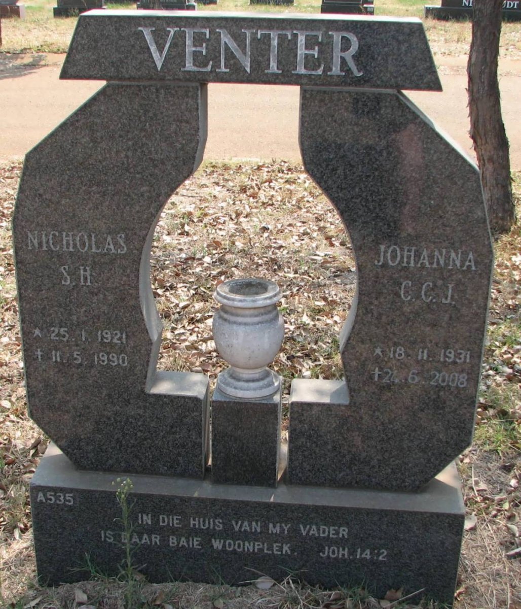 VENTER Nicholas S.H. 1921-1990 &amp; Johanna C.C.J. 1931-2008