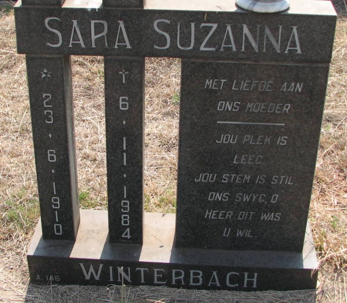 WINTERBACH Sara Suzanna 1910-1984