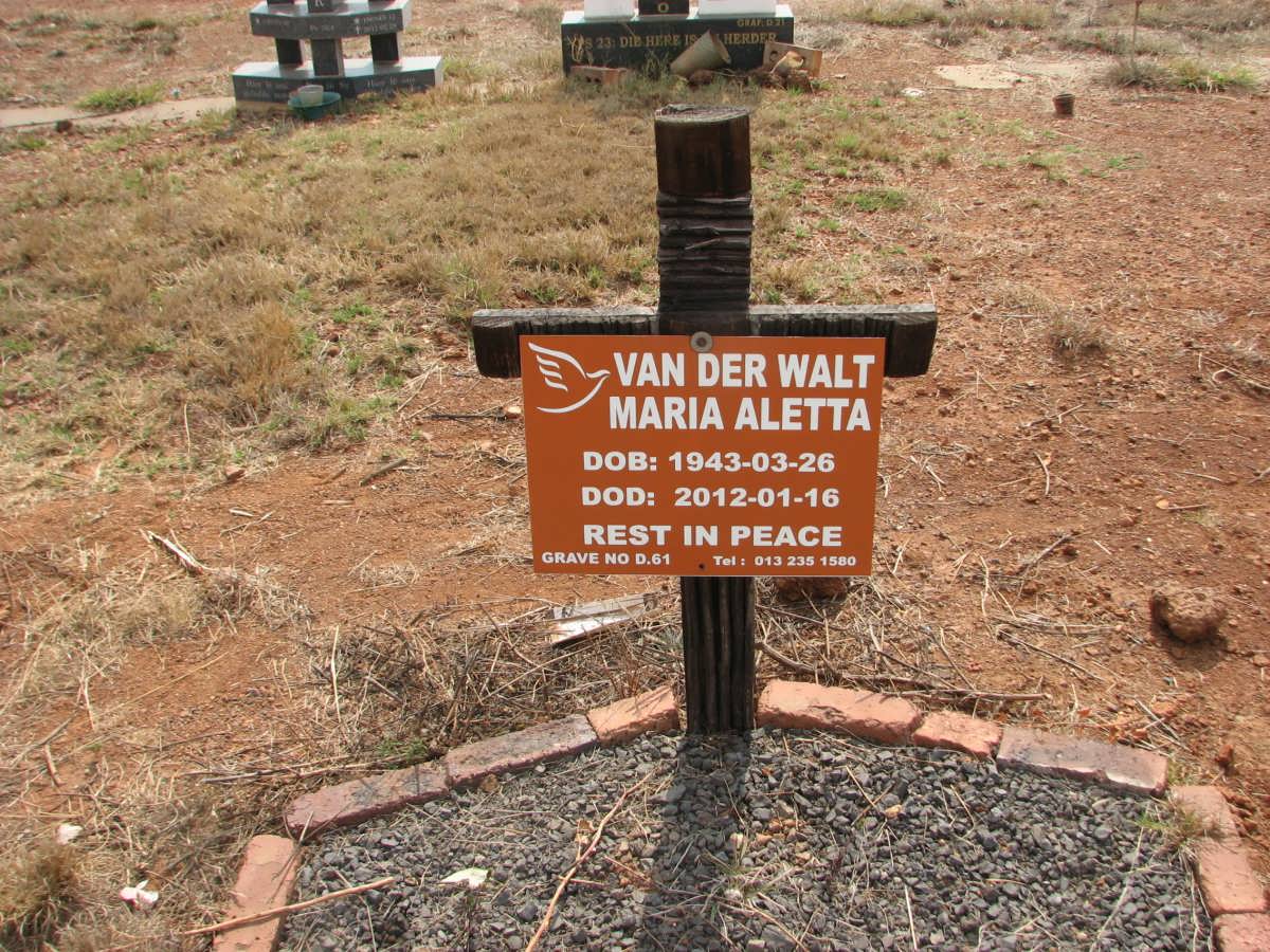 WALT Maria Aletta, van der 1943-2012