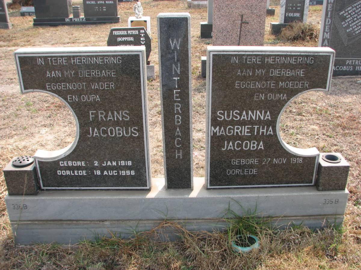 WINTERBACH Frans Jacobus 1918-1996 &amp; Susanna Magrietha Jacoba 1918-