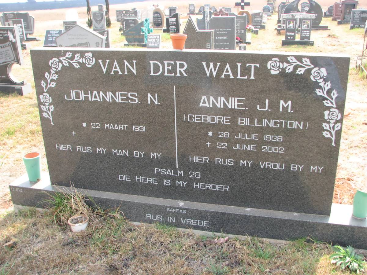 WALT Johannes N., van der 1931- &amp; Annie J.M. 1938-2002