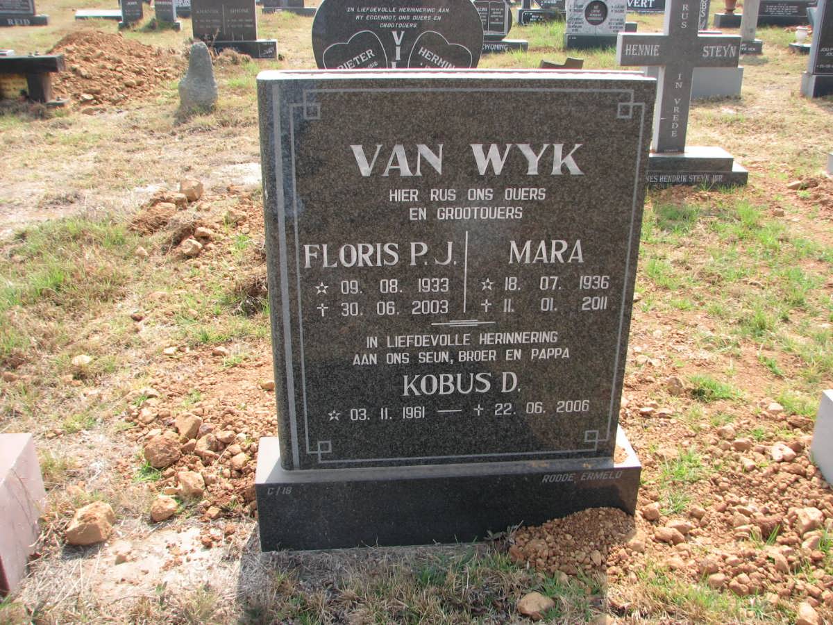WYK Floris P.J., van 1933-2003 &amp; Mara 1936-2011 :: VAN WYK Kobus D. 1961-2006
