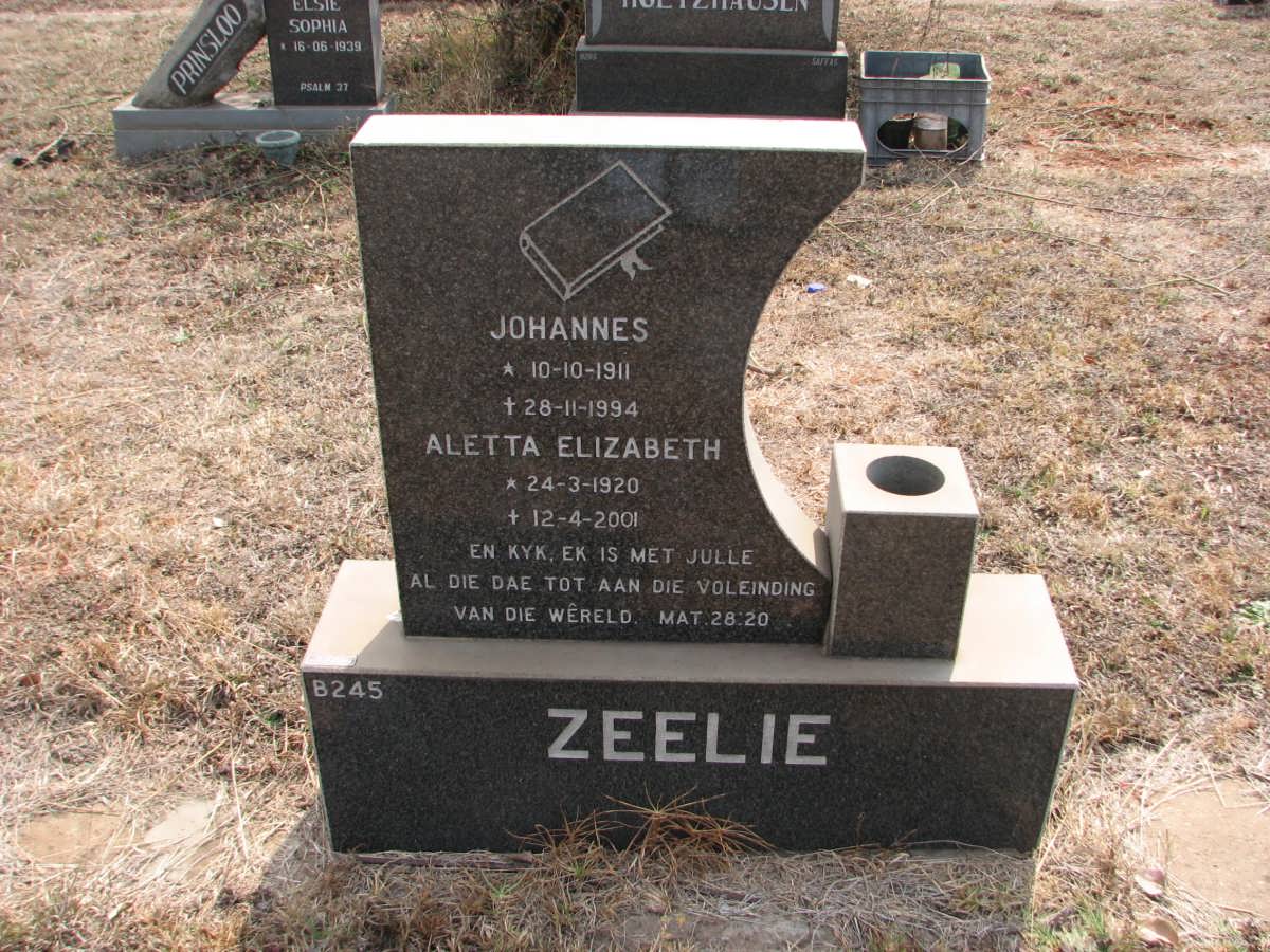 ZEELIE Johannes 1911-1994 &amp; Aletta Elizabeth 1920-2001