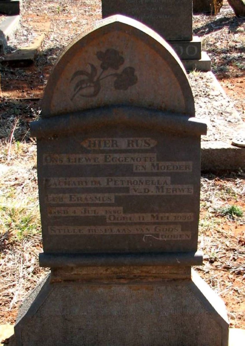 PRINSLOO Zacharyda Petronella V.D. MERWE nee ERASMUS 1886-1930